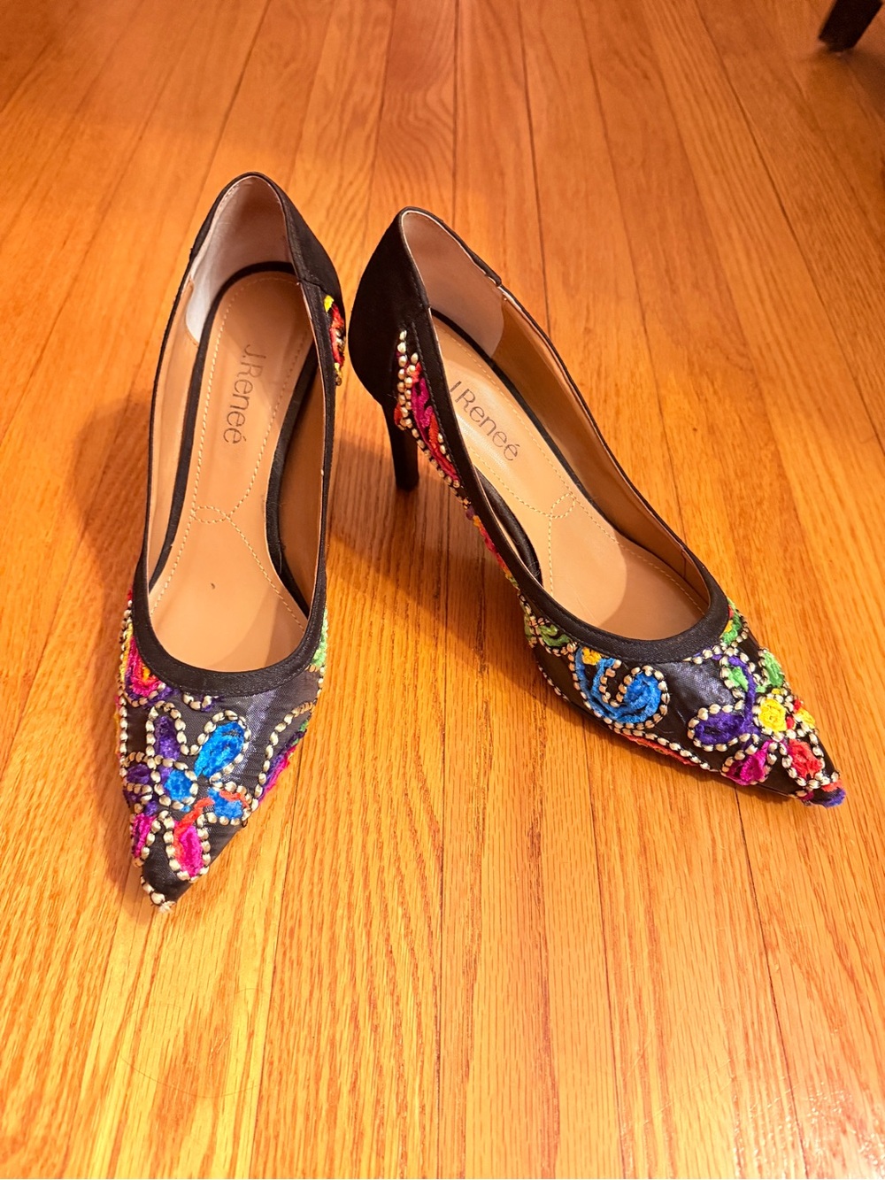 J.Renee Black Pointed-Toe Heels with Multicolor Beaded Swirls - Picture 3 of 5